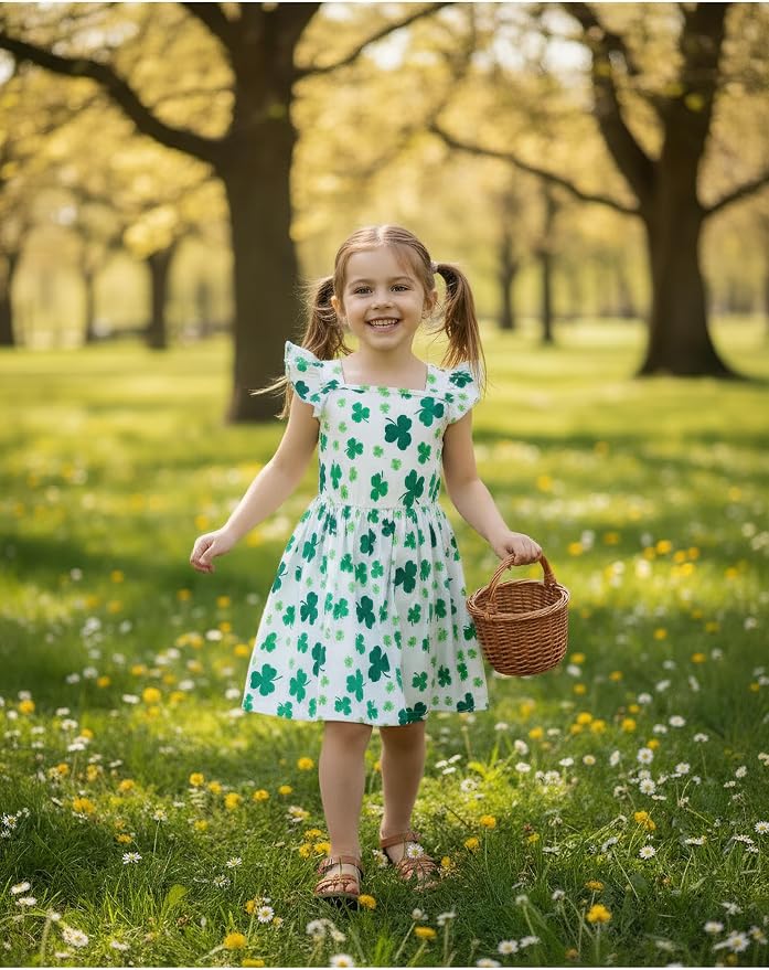 Popshion Girls Dresses Flutter Sleeve Swing Sundress Toddler Summer Clothes Kid Birthday Party Sleeveless Dress 1-8 Years Old
