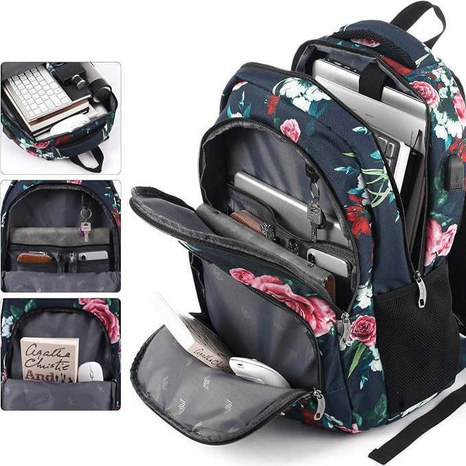 YAMTION Floral Backpack for Teen Girls, School/Travel, 35L, 19x11x6 Inch, USB, Water Repellent