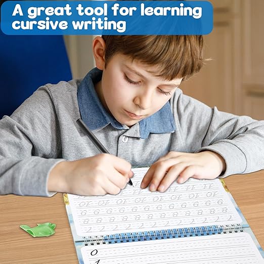 gisgfim Grooved Cursive Handwriting Workbook Magic Reusable Grooved Cursive Handwriting Practice Guided Tracing with Disappearing Ink Pens for Beginners Kids Learning Activities Supplies (Number)