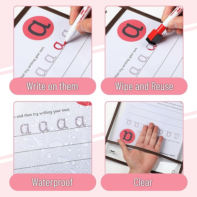 Mr. Pen- Reusable Dry Erase Pocket Sleeves, 10" x 14", 6 Pack, Sleek Dark Color, Clear Plastic Paper Sleeves, Ticket Holders, Clear Plastic Sheet Protectors, Teacher, School, Classroom Supplies