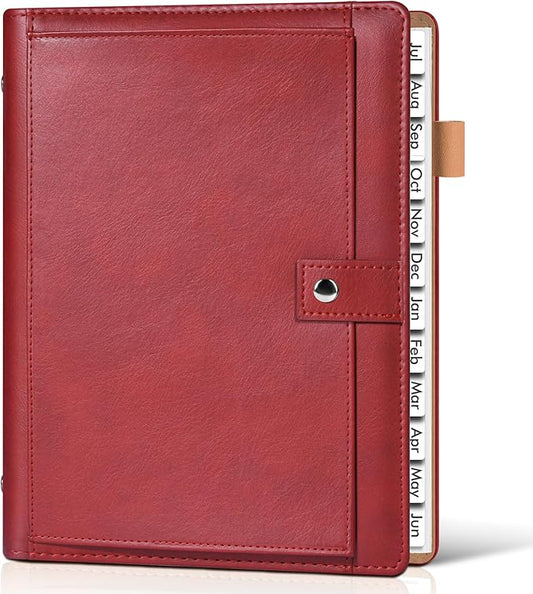 Planner 2026-2027, Academic Weekly and Monthly Calendar Planner from July 2026 - June 2027, Hardcover Leather Daily Agenda Book with Tabs, A5 College School Organizer for Student Teacher, Wine Red