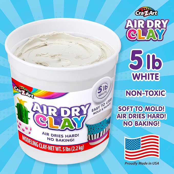 Cra-Z-Art Air Dry Clay - 5lb Bucket Natural White Modeling Clay, Perfect for Sculpting, School Projects, Bulk Class Supplies for Teachers, Day Cares, Camps, Essential for School