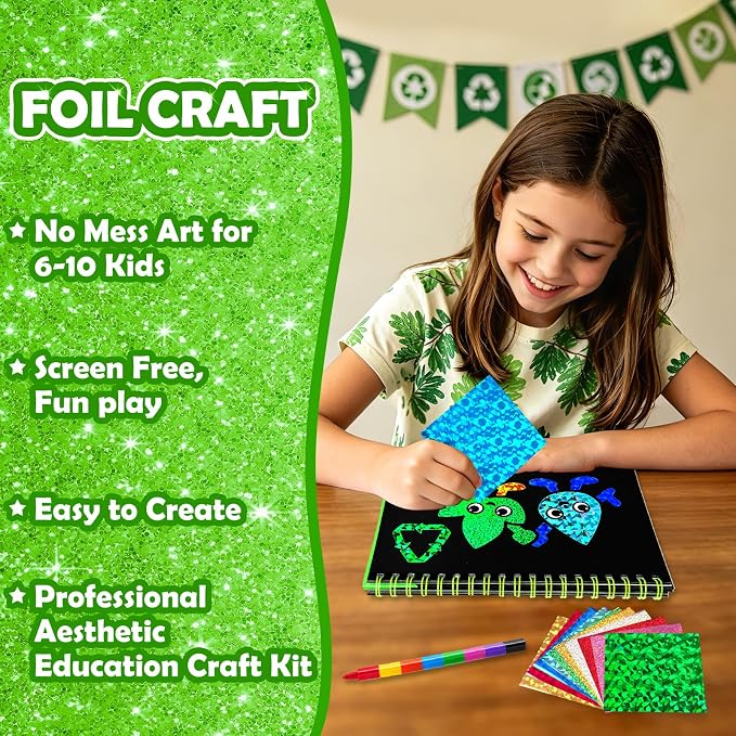 FUNNYB&G Mess-Free Foil Art Craft for Kids Ages 4-10, Kids Birthday Gift