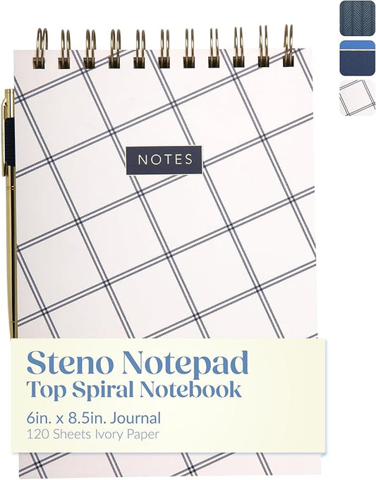 Eccolo Steno Notebook 120 Sheets Top Spiral Notebook with Gold Pen 6x8