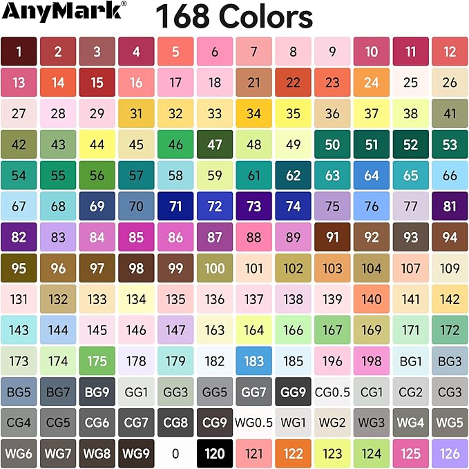 AnyMark Alcohol Markers, 168 Colors Dual Tip Art Coloring Markers Set for Adult Book Drawing Sketching Painting, Chisel & Fine, White Penholder