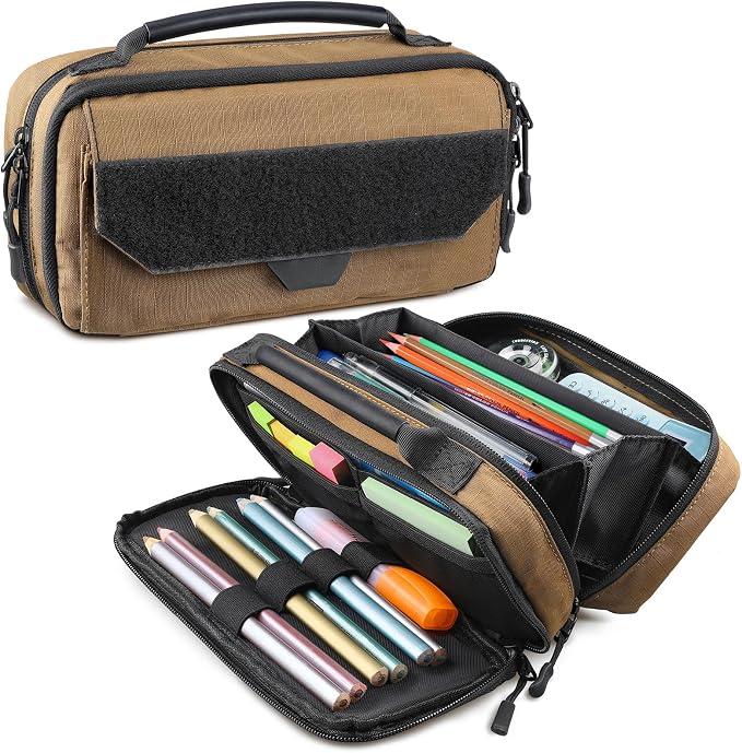 RXW Pencil Case Pouch for School, Office, Travel & EDC Organization | Large Capacity, 3-Layer Compartments, Tactical MOLLE Attachment, Everything Organized, Quick Access, Secure Storage