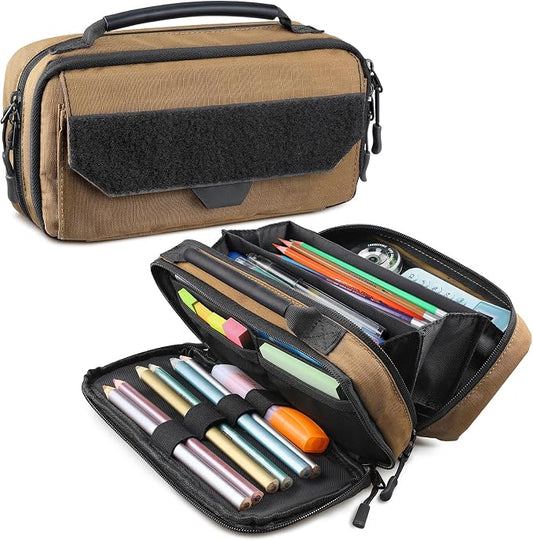 RXW Pencil Case Pouch for School, Office, Travel & EDC Organization | Large Capacity, 3-Layer Compartments, Tactical MOLLE Attachment, Everything Organized, Quick Access, Secure Storage