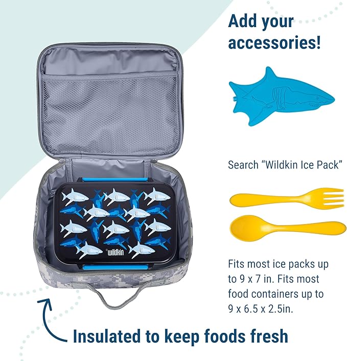 Wildkin Kids Insulated Lunch Box, Keeps Food Hot or Cold, BPA-Free with Mesh Pockets & Easy-Clean Lining – Ideal for School, Travel & Daycare – Digital Camo