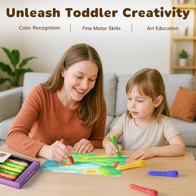 JUPITEARTH 24 Colors Crayons for Kids Ages 4-8 with Coloring Book & Bonus Stickers, Non-Toxic & Washable Triangle Crayons for Toddlers 1-3, Fat Brain Toys for Art Supplies and Ideal for Kids