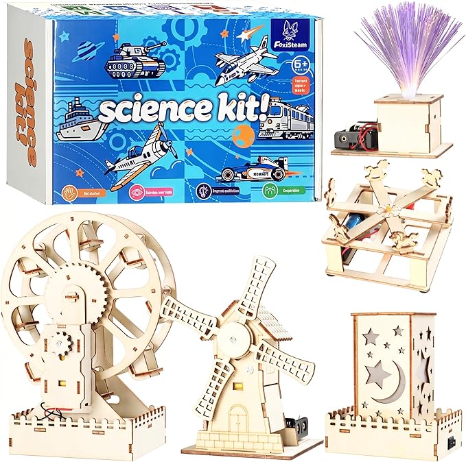 5-in-1 STEM Kits for Kids Ages 8-13, Wooden Building Toys with Motorized Ferris Wheel & Night Light, DIY Science Engineering Projects, Educational Gifts for Boys and Girls