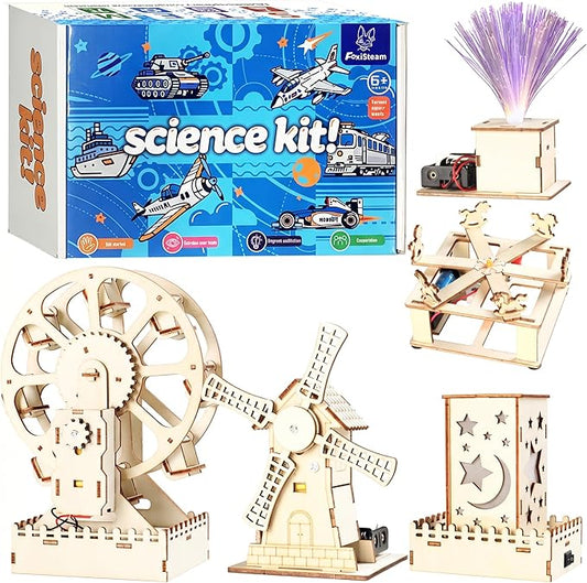 5-in-1 STEM Kits for Kids Ages 8-13, Wooden Building Toys with Motorized Ferris Wheel & Night Light, DIY Science Engineering Projects, Educational Gifts for Boys and Girls