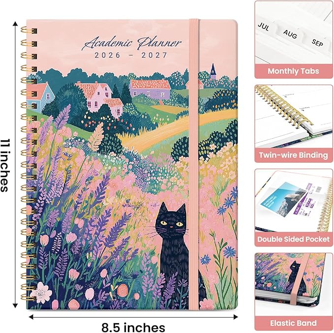 Planner 2026-2027, Academic Year Monthly and Weekly Calendar Planner, Jul 2026 - Jun 2027, Hardcover Teacher Student Planning Agenda book with Tabs, Perfect for School Office Supplies, 8.5" x 11" - Meadow Wanderer