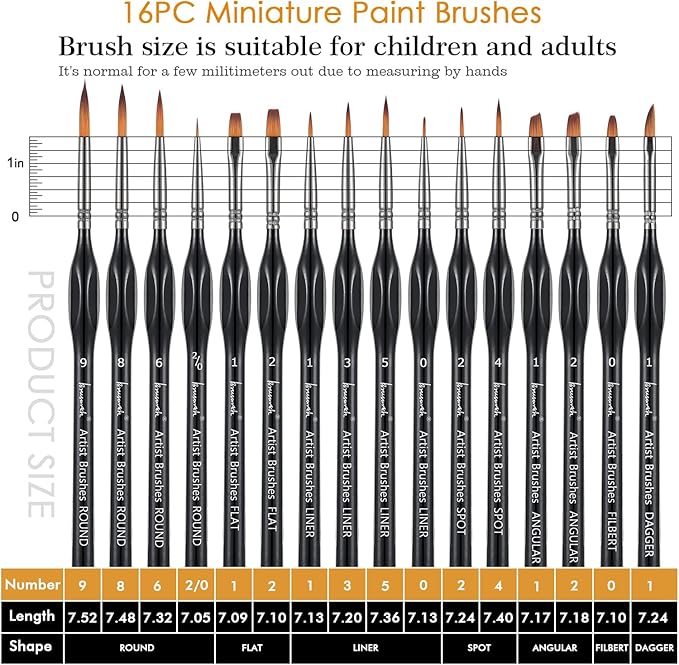 Brusarth Detail Paint Brushes Set, 16pcs Miniature Paint Brushes for Fine Detailing, Art Painting, Micro Detail Paint Brush for Acrylics, Oils, Watercolors, Paint by Number