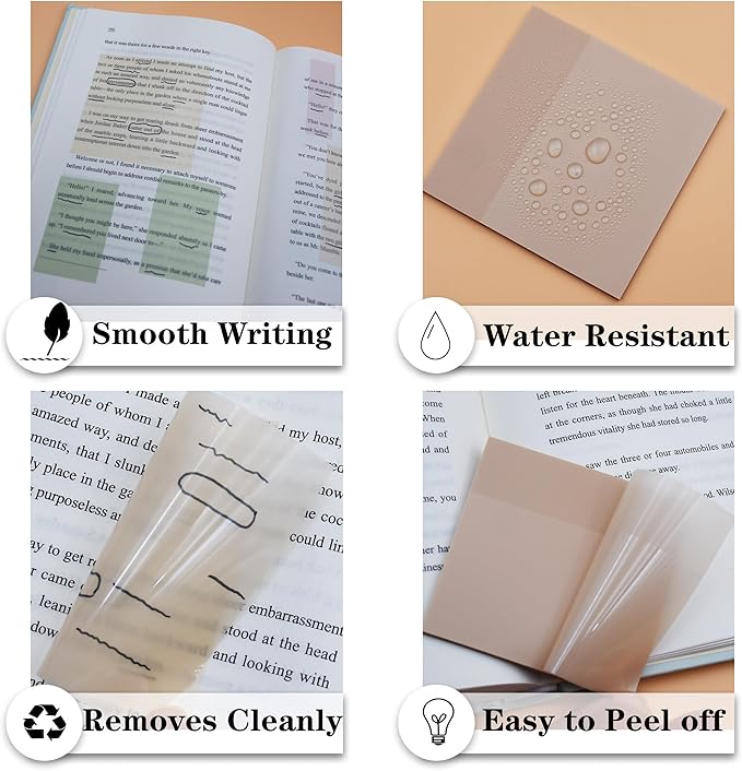 YOUDEFUL Transparent Sticky Notes, 3"x3" Cute Translucent Page Flags Book Markers Stickers, Planner Accessories Sticky Notes, Office School Bible Journaling Study Supplies