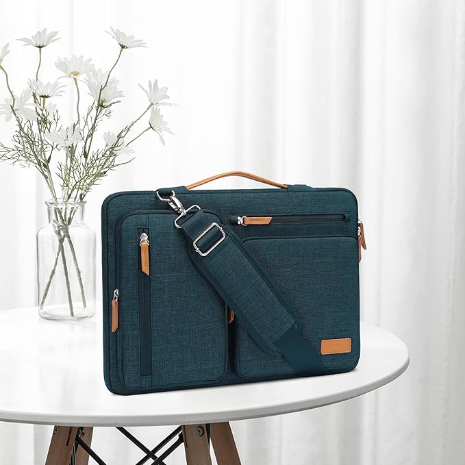 MOSISO 360 Protective Laptop Shoulder Bag,13-13.3 inch Computer Bag Compatible with MacBook Pro 14, HP, Dell, Lenovo, Asus Notebook,Side Open Messenger Bag with 4 Zipper Pockets&Handle, Teal Green