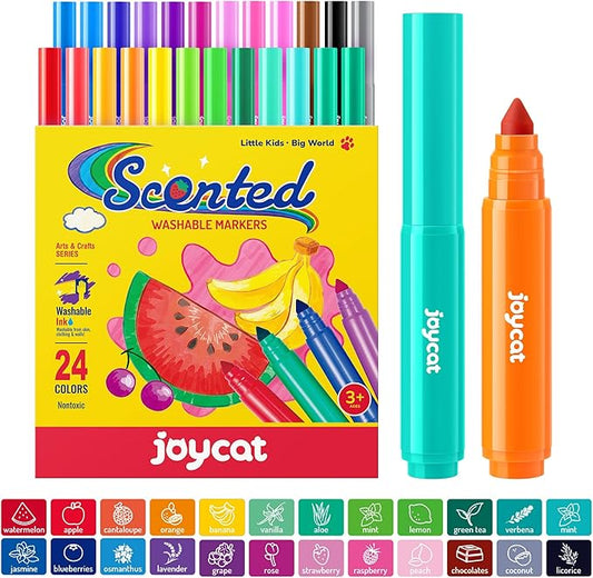 JoyCat 24 Colors Scented Washable Markers for Kids, Fruit & Dessert Smelly Markers with Versatile Conical Tips, Non-Toxic Art Supplies for Toddlers & School Classroom, Ideal Gifts for kids.