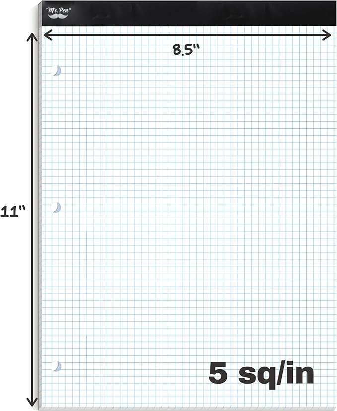 Mr. Pen- Graph Paper Pad, 8.5x11 Inches, 5x5 (5 Squares per Inch) (Pack of 3)