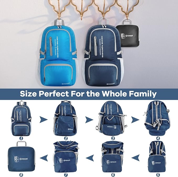 ZOMAKE Lightweight Packable Backpack, 35L Foldable Daypack (Navy Blue) | Light Hiking Backpacks Water Resistant Collapsible Day Pack for Travel, Everyday Carry, Multi-Pocket Layout, Heavy Duty Nylon