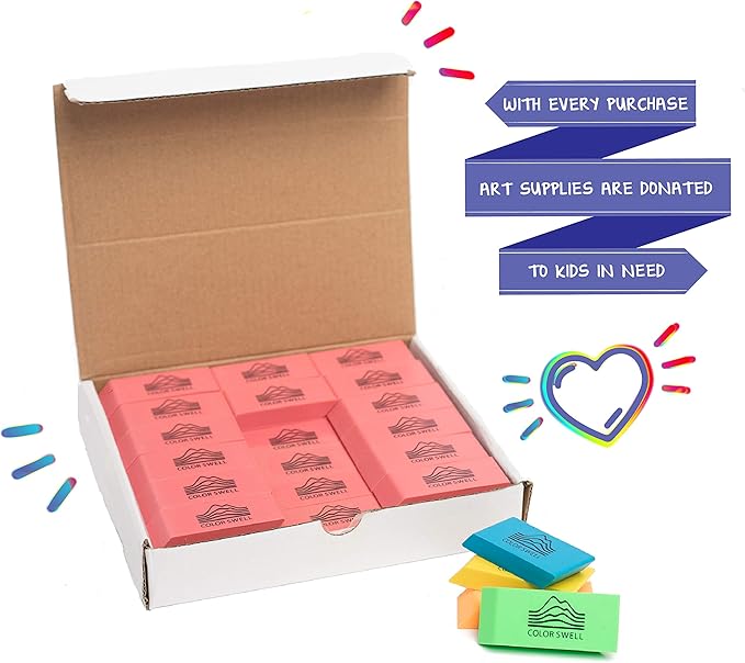 Color Swell Bulk Neon and Pink Erasers - Pink Erasers for Kids School Office 54 Pack