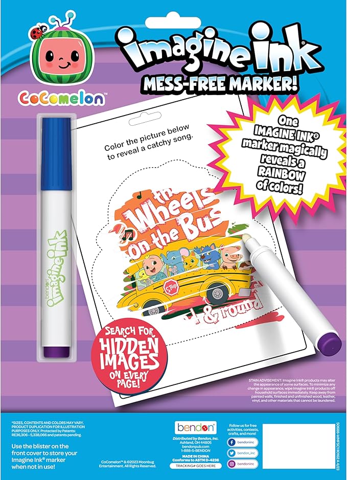 Bendon Cocomelon Imagine Ink, Coloring Book and 1 Mess Free Marker, Kids, Officially Licensed