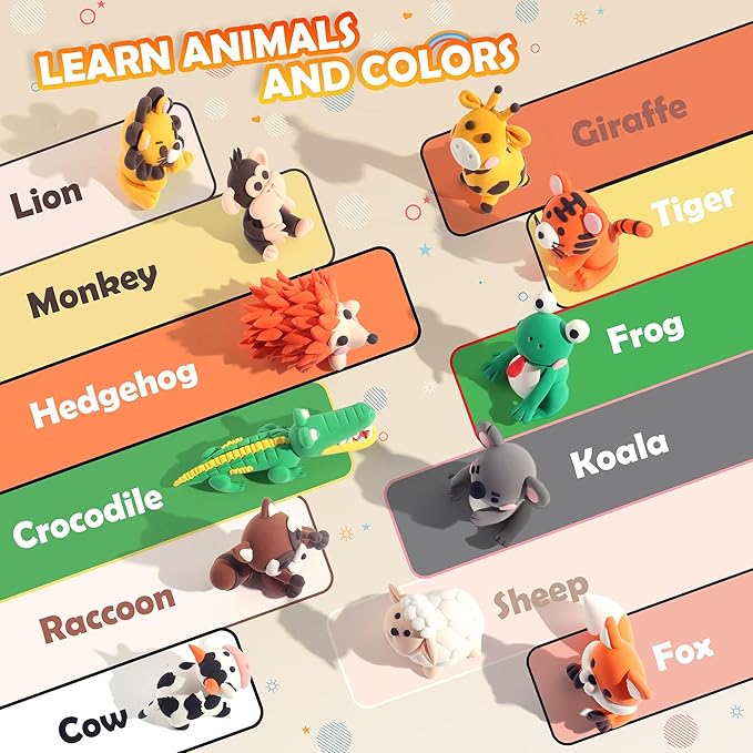 Aestd-ST Air Dry Clay Kit - Animal Theme, Modeling Clay for Kids, DIY Model Magic Clay with Sculpting Tools and Tutorials, 12 Boxes Molding Clay, Soft & Non-Sticky, Arts and Crafts Gift for Kids