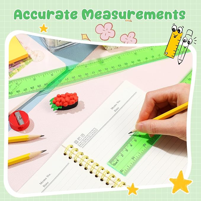 EBOOT 2 Pack Plastic Ruler Straight Ruler Plastic Measuring Tool for Student School Office(Green,12 Inch)