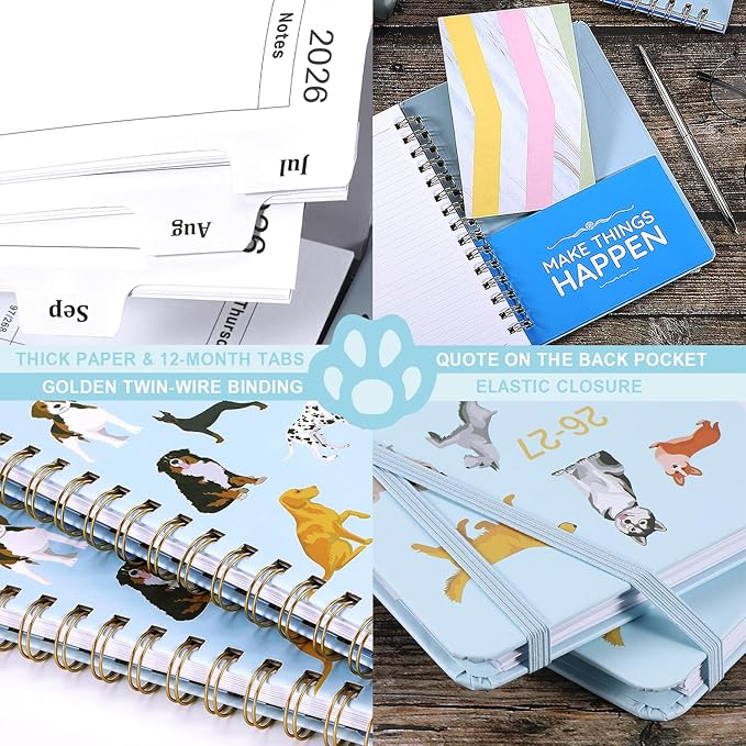 Planner 2026-2027 - Academic Planner 2026-2027, 26-27 Weekly & Monthly Planner with Tabs, Jul. 2026 - Jun. 2027, 6.5" x 8.5", Hardcover with Back Pocket + Thick Paper + Banded, Twin-Wire Binding - Cute Dogs