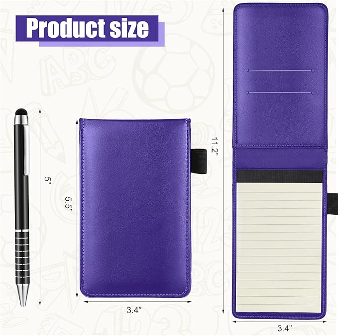 Outus 10 Pcs Mini Pocket Notepad Holder Set Included Small Leather Pocket Notebook Holder with 50 Lined Sheets, Metal Pen, 8 Pcs 3 x 5 Inch Memo Book Refills, 30 Lined Paper Per Note Pad (Purple)