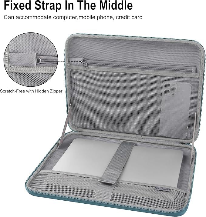 DOMISO 13 Inch Laptop Hard Case, Waterproof Shockproof Hard Shell Laptop Sleeve Protective Case with Retractable Handle for MacBook Air Pro Neo/Dell XPS 13//Microsoft Surface/Lenovo Yoga/HP Envy,Teal