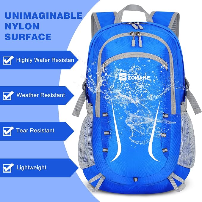 ZOMAKE Lightweight Packable Backpack 35L, Foldable Backpacks Water Resistant Collapsible Light Daypack for Hiking(Dark Blue) | Light Hiking Backpacks Water Resistant Collapsible Day Pack for Travel, Everyday Carry, Multi-Pocket Layout, Heavy Duty Nylon