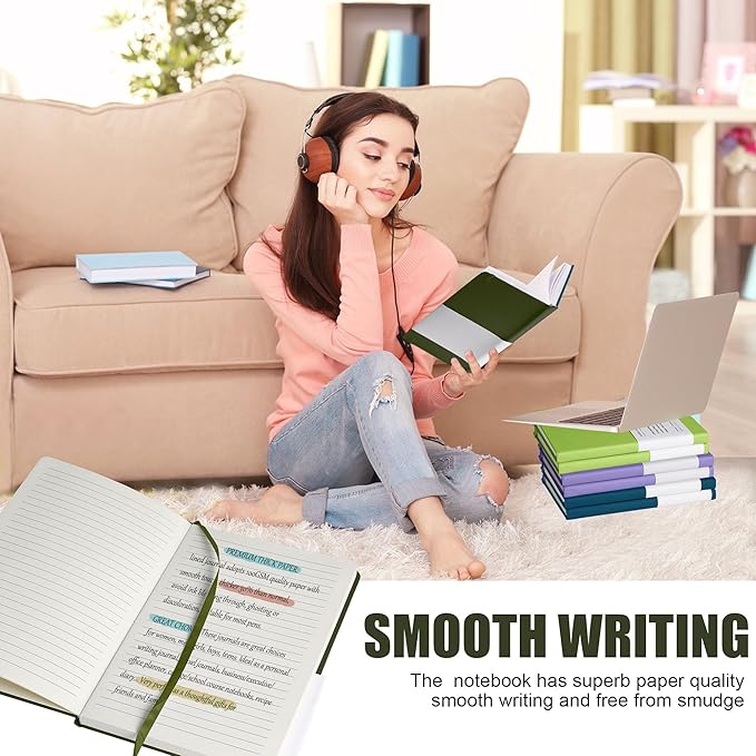 Lined Journal Notebook, 6Pack Hardcover Notebook for Men & Women – Journals for Writing, Work, School, Home & Daily Notes, 160 Pages – Medium A5, 5.7"x8", 100 gsm Thick Paper (Olive Green)