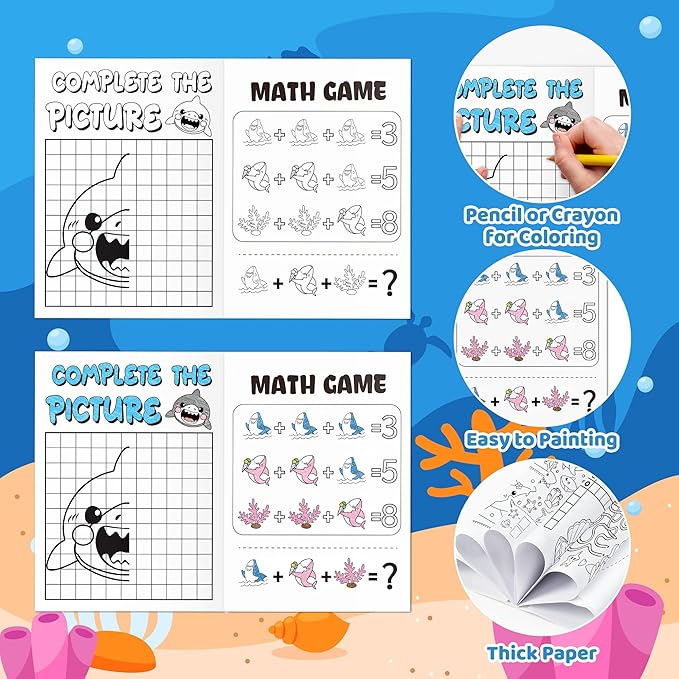 JAPBOR Shark Activity Coloring Books - 24PCS Mini Ocean Animals Color Activities Book Bulk for Party Favor, Summer Sea Animal Small DIY Colour Page for Birthday Gifts Classroom Draw Painting Game