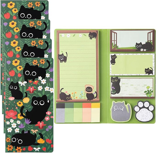 B1ykin Cat Floral Sticky Notes Set - Wildflower Lovely Black Shaped Self-Stick Notes Pad, 550 Sheets Writing Memo Pages Sticky Notepad for Teacher Appreciation Gifts, School Office Supplies (4Pcs)