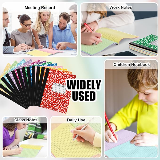 Henoyso 12 Pcs 120 Pages Colored Paper Notebooks 9.75" x 7.5" Bright Colors Lined Paper Notebook Wide Ruled Marble Notebooks Journals Bulk for Office School Supplies(Multicolor)