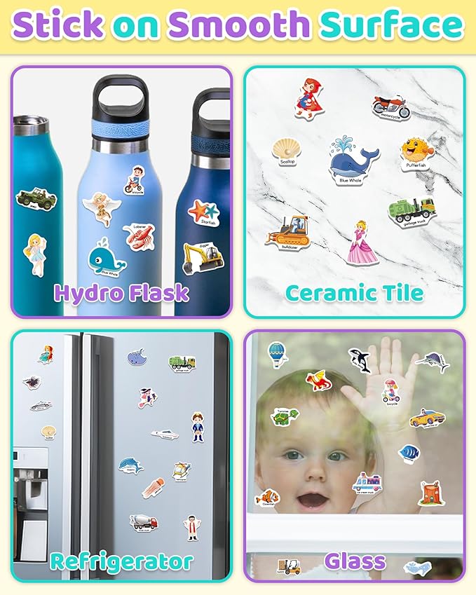 Benresive Reusable Sticker Book for Toddlers, Stickers for Kids, Travel Toys for Arts & Crafts Activities, Birthday Gift for Boys & Girls, Ocean Animals, Fairy and Vehicle Themes