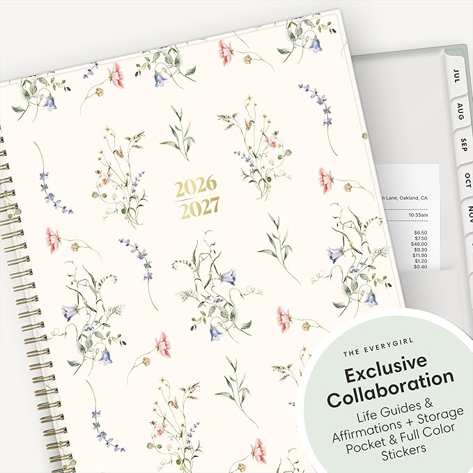 Blue Sky The Everygirl 2026-2027 Weekly and Monthly Academic Year Planner Calendar, July 2026 - June 2027, 8.5" x 11", Flexible Cover, Wirebound, Laminated Tabs, Storage Pocket, Includes Stickers, Marisa