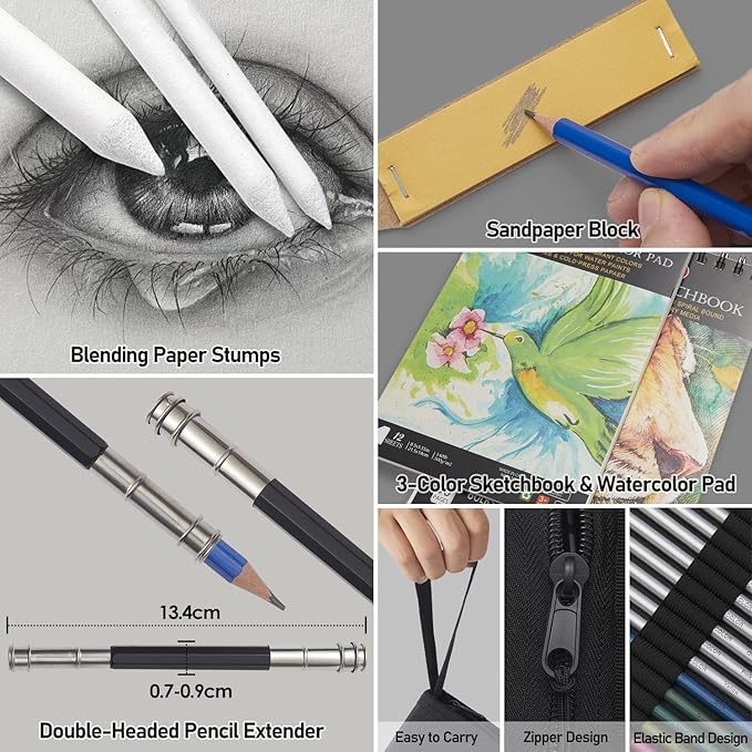 PANDAFLY 80 Drawing Sketching Kit Set - Pro Art Supplies with Sketchbook & Watercolor Paper - Include Tutorial,Pastel,Watercolor,Sketch,Colored,Metallic,Charcoal Pencils - for Beginners & Pro Artists
