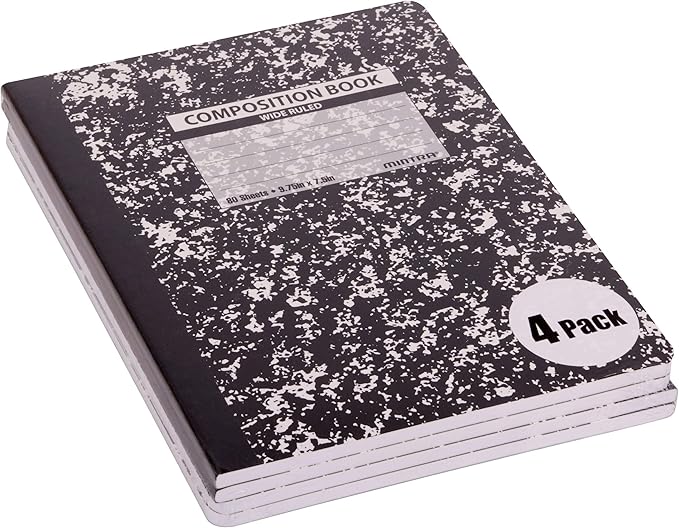 Mintra Office Composition Books (Black Marble Comp - Wide Ruled, 24 Units (6-4pks))