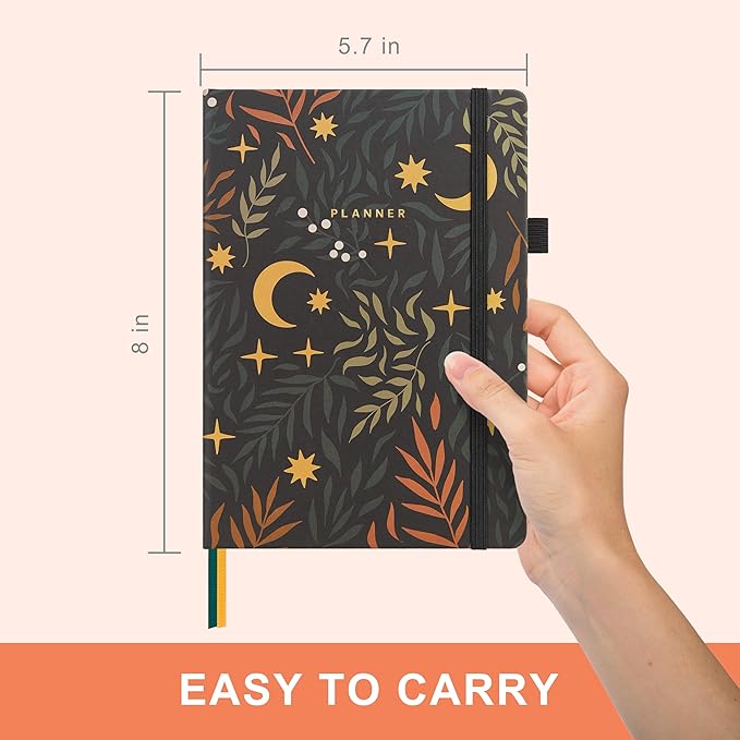 And Per Se Undated Planner, Weekly & Monthly Planner with Goal & Habit Tracker, A5 Leather Hardcover Productivity Journal for Academic Year (Lunar Leaf)
