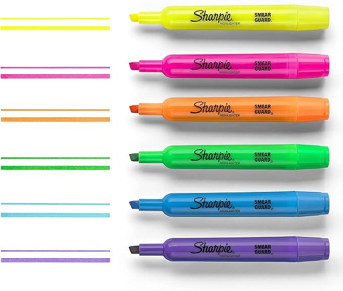 Sharpie Tank Highlighters,Chisel Tip,Assorted Fluorescent,Six Assorted Colors,- Back to School,Office,Teacher Supplies,12 Count (Pack of 6)