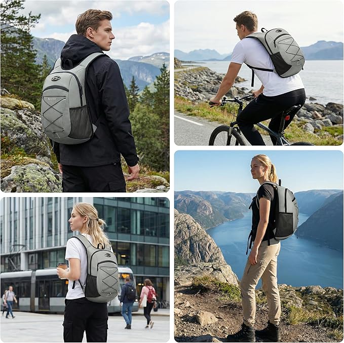 Ultra-Light Soft Daypack 15L/20L, Cushioned Breathable Back Panel Backpack, Lightweight Packable Travel Backpack (Gray, 15L)