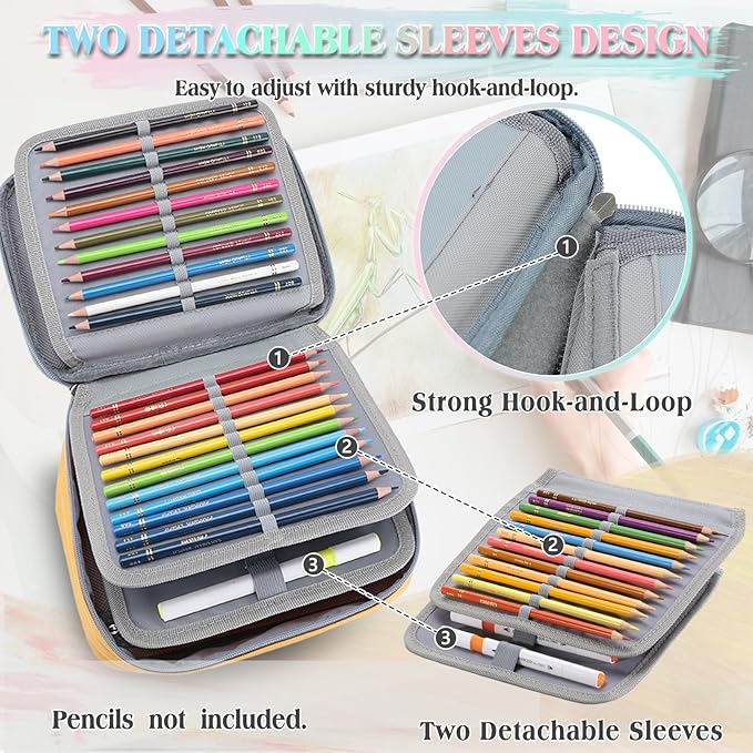 Large Pen Pencil Case,VONXURY High Capacity Art Colored Pencil Pouch Portable Stationery Organizer With 2 Detachable Layers 54 Slots Multiple Zipper Pockets for School Office College