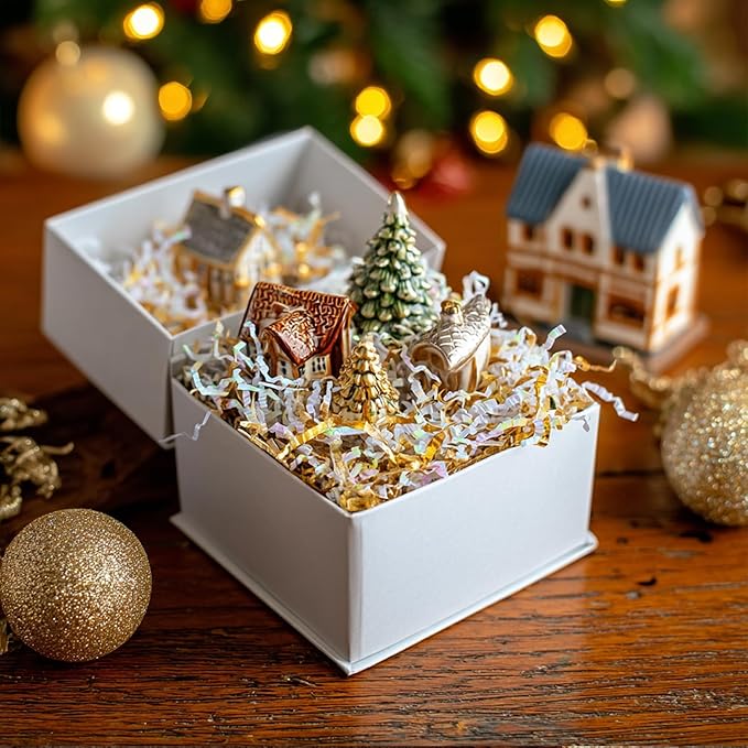 Uptotop 5oz Crinkle Cut Paper Shred Filler for Gift Wrapping, Gift Basket Filling, Perfect for Birthday, Christmas, Thanksgiving, Halloween, Easter, Valentine's Day, Mother's Day, Father's Day, Wedding & Holiday Decor, Diamond White and Gold