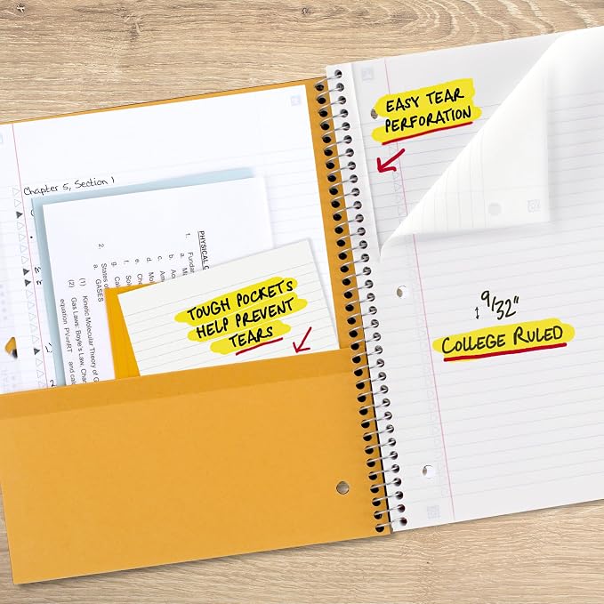 Five Star Spiral Notebook + Study App, 1 Subject, College Ruled Paper, 8-1/2" x 11", 100 Sheets, Fights Ink Bleed, Water Resistant Cover, White (72456)