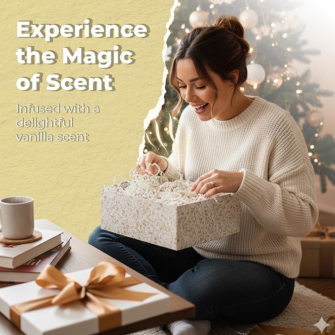MagicWater Scented Crinkle Cut Paper - 2 oz - Vanilla - Perfect for Shredded Paper Filler, Basket Filler, Gift Boxes, Bridesmaid Gifts, Christmas Stuffers & More – For All Occasions