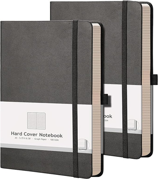 AHGXG Graph Paper Notebook 2 Pack - A5 Grid Paper Notebook/Journal Hardcover with 384 Pages, 120gsm Thick Graph Paper, Grid Paper for Math & Science Students 5.75'' × 8.38''