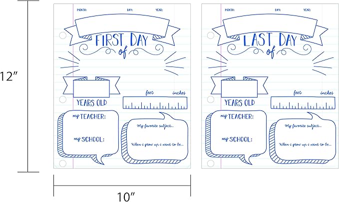 Canopy Street Notebook First and Last Day of School Reusable Dry Erase Sign Photo Prop Set/Easy Clean 10" x 12" Back to School and Last Day of Designs
