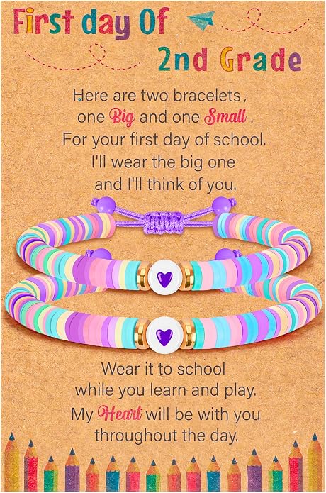 Back to School Supplies, First Day of Kindergarten Bracelet, Back to School Bracelet Mommy and Me, Prek Matching Wish Bracelets Set, Adjustable Bracelet for Boys Girls Gifts Stuff Bulk