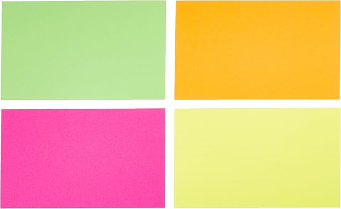 Amazon Basics Ruled Index Flash Cards for Studying and Note Taking, Assorted Neon Colored, 3x5 Inch, 300-Count (Pack of 10)
