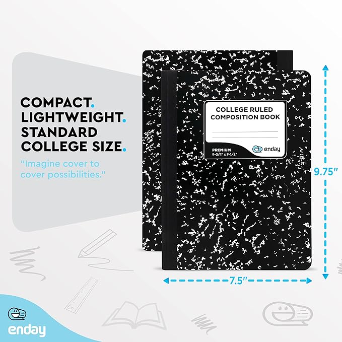 Composition Notebook College Ruled (2 Pack) Hard Cover Marble composition notebook, 100 Sheets, College ruled composition notebooks, White Paper Composition books, Black and white composition notebook